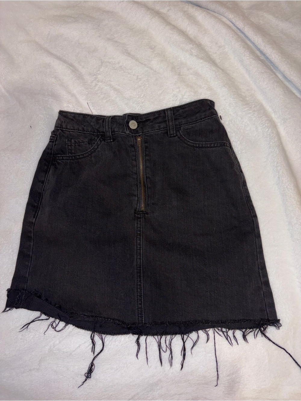 Hollister Black Denim Frayed-Hem Skirt
